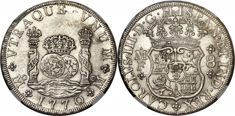Charles III 8 Reales 1770 Mo-MF MS63 NGC, Mexico City mint, KM105. A wonderfully...