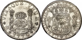 Charles III 8 Reales 1770 Mo-MF MS63 NGC, Mexico City mint, KM105. A wonderfully preserved example of this type; of the 49 coins combined seen by NGC ...