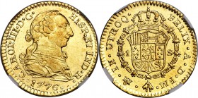 Charles III gold Escudo 1776 Mo-FM AU55 NGC, Mexico City mint, KM118.2. Bold strike and much original luster remaining.

HID09801242017