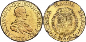 Charles III gold 8 Escudos 1761 Mo-MM XF Details (Repaired) NGC, Mexico City mint, KM154, Onza-743. Order-on-chest variety. A coin with good eye-appea...