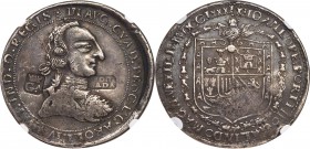 Charles IV silver Proclamation Medal 1789 XF40 NGC, Grove-C67. Counterstamped in the obverse fields with a crowned Ga to the left (for Guadalajara) an...