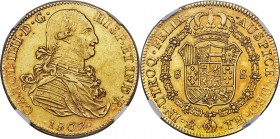 Charles IV gold 8 Escudos 1807 Mo-TH AU58 NGC, Mexico City mint, KM159. Natural red toning highlights the legends, with more underlying luster than on...
