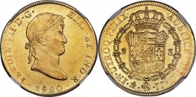 Ferdinand VII gold 8 Escudos 1820 Mo-JJ MS61 NGC, Mexico City mint, KM161. Some minor striking weakness along the edge, but highly lustrous. One adjus...