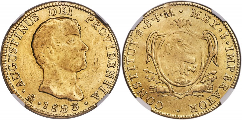 Augustin I Iturbide gold 8 Escudos 1823 Mo-JM VF Details (Mount Removed) NGC, Me...