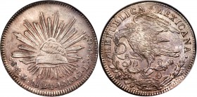Republic "Hookneck" 8 Reales 1824 Mo-JM AU55 NGC, Mexico City mint, KMA376.2, DP-Mo03. Showcasing a markedly full Libertad for the mint and painstakin...