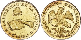 Republic gold 2 Escudos 1859/8 Ga-JG MS63 NGC, Guadalajara mint, KM380.3. A highly lustrous, above-average strike, with very nice, clean surfaces, and...