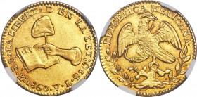Republic gold 2 Escudos 1860 Zs-VL AU58 NGC, Zacatecas mint, KM380.8. A nicely struck example with strong centers and superb underlying luster. Excell...