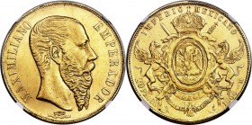Maximilian gold 20 Pesos 1866-Mo AU58 NGC, Mexico City mint, KM389. An attractive coin of Maximilian which exhibits considerable original mint luster,...