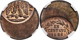 Republic Mint Error - Struck 50% Off-Center Centavo 1886-Mo MS64 Red and Brown NGC, Mexico City mint, KM391.6. Strongly struck off center (about 50%),...