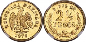 Republic gold 2-1/2 Pesos 1876 Mo-B MS62 NGC, Mexico City mint, KM411.5. A nice compact design with flashy surfaces and bold strike.

HID09801242017