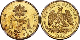 Republic gold 20 Pesos 1902 Mo-M MS63 NGC, Mexico City mint, KM414.6.

HID09801242017