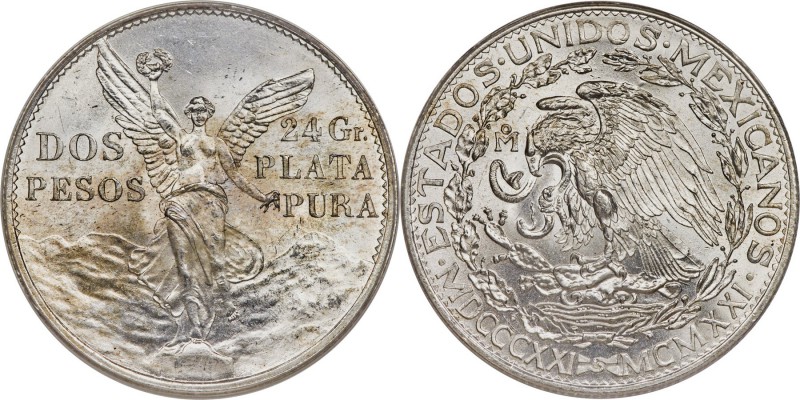 Estados Unidos 2 Pesos 1921-Mo MS65 PCGS, Mexico City mint, KM462. Strong, radia...