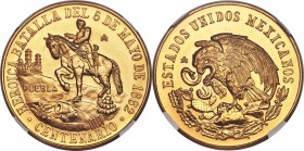 Estados Unidos gold "Battle of Cinco de Mayo" Medal 1962-Mo MS66 NGC, Mexico City mint, Grove-802. Wholly flashy with silky design elements siting ato...