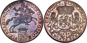 Utrecht. Provincial 1/2 Ducaton 1785 MS67 NGC, KM115.1. A boldly struck example with a deep periwinkle tone blending to a rust tint, and reflective gl...