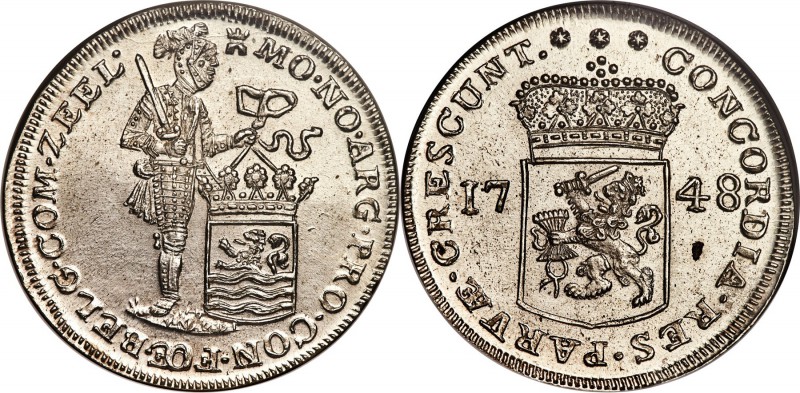 Zeeland. Provincial silver 2 Ducats (Piefort) 1748 MS64 NGC, KM52.2, Dav-1847, D...