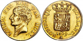 Kingdom of Holland. Louis Napoleon gold Ducat 1809 MS62 PCGS, St. Petersburg mint, KM38. Radiant cartwheel luster with light rose toning beneath the l...