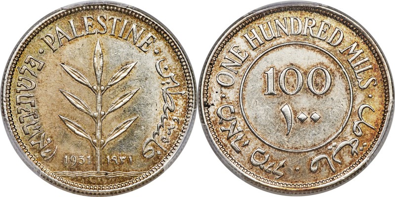 British Mandate 100 Mils 1931 AU58 PCGS, KM7. The key date in this long series w...