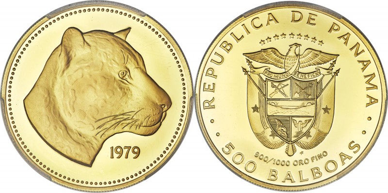 Republic gold Proof "Golden Jaguar" 500 Balboas 1979-FM PR68 Deep Cameo PCGS, Ph...