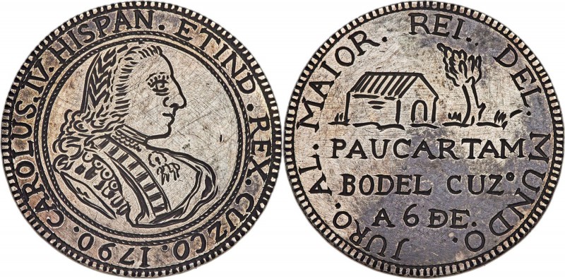 Cuzco. Charles IV Hand-Engraved silver Proclamation Medal 1790 AU (scratches, ha...