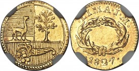 Republic gold 1/2 Escudo 1827 LM-JM MS63 NGC, Lima mint, KM146.1. Well struck details and exhibiting brilliant luster. Quite rare this nice. A key dat...