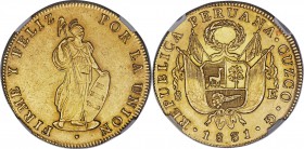 Republic gold 8 Escudos 1831 CUZCO-G AU58 NGC, Cuzco mint, KM148.2. A fine, clean strike with bold details and only the lightest of handling.

HID0980...