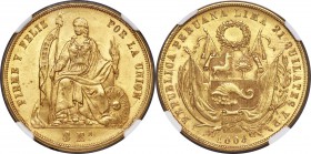 Republic gold 8 Escudos 1863 LIMA-YB MS63+ NGC, Lima mint, KM183. Nice luster and light toning.

HID09801242017