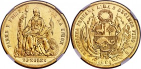 Republic gold 20 Soles 1863 LIMA-YB AU58 NGC, Lima mint, KM194. Only minimal signs of handling. Scarce one-year issue.

HID09801242017