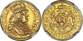 Danzig. Michael Korybut gold Ducat 1673-DL AU55 NGC, KM71.2, Fr-32. An extremely rare issue as few coins were struck during Korybut's short four-year ...