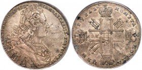 Peter II Rouble 1727 XF40 PCGS, Moscow mint, KM182.1, Bit-19. Stars above head and in legend. An exemplary XF specimen with light gray patina and only...
