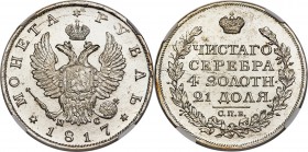 Alexander I Rouble 1817 CПБ-ПC MS66 NGC, St. Petersburg mint, KM-C130, Bit-116. Obv. Crowned double-headed eagle with date below. Rev. Crowned four-li...