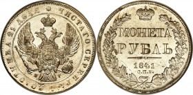 Nicholas I Rouble 1841 CПБ-HГ MS65 NGC, St. Petersburg mint, KM-C168.1, Bit-192. Obv. Crowned double-headed eagle holding orb and scepter. Rev. Crowne...