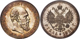 Alexander III Rouble 1888-AГ MS62 NGC, St. Petersburg mint, KM-Y46, Bit-71. Obv. Bust of Alexander III right. Rev. Crowned double-headed eagle with da...