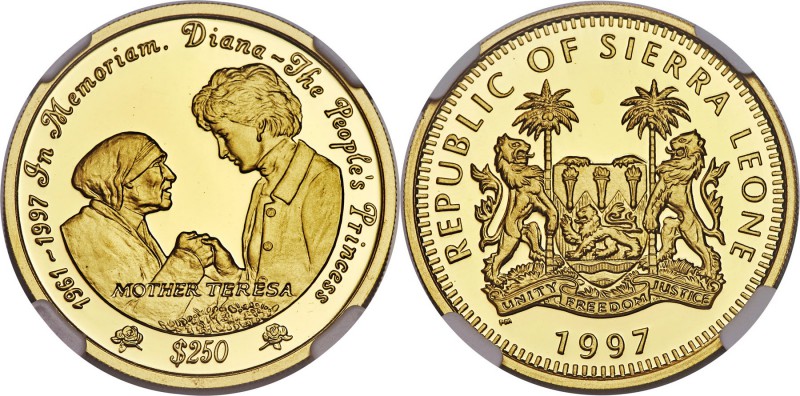 Republic gold Proof "Princess Diana & Mother Teresa" 250 Dollars 1997 PR68 Ultra...