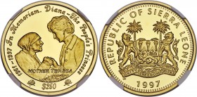 Republic gold Proof "Princess Diana & Mother Teresa" 250 Dollars 1997 PR68 Ultra Cameo NGC, KM82. Brilliant cameo with deeply mirrored fields and fros...