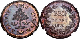 Orange Free State. Republic bronze Pattern Penny 1874 MS64 Brown NGC, Brussels mint, KMX-Pn1. Mintage: 100. From an incredibly small emission, shown h...