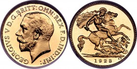George V gold Proof 1/2 Sovereign 1923-SA PR64 NGC, Pretoria mint, KM20, S-4010. One of just 655 produced. Superb quality for the grade, watery fields...