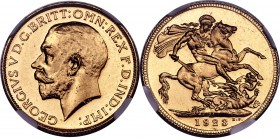 George V gold Proof Sovereign 1923-SA PR63 NGC, Pretoria mint, KM21, S-4010. From a minuscule mintage of just 655 pieces, a fully brilliant offering w...