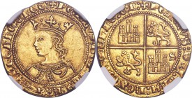 Castile & Leon. Pedro I gold Dobla ND (1350-1369)-S MS64 NGC, Seville mint, Cay-1276. +PЄTRVS: DЄI: GRA: RЄX CASTЄLLЄ: Є LЄG:, crowned bust of the kin...