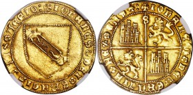 Castile & Leon. Juan II gold Dobla de la Banda ND (1406-1454) MS63 NGC, Seville mint, "S" at top of cross, Cay-1515. + IOhAnЄS * DЄI * GRACIA * RЄX * ...