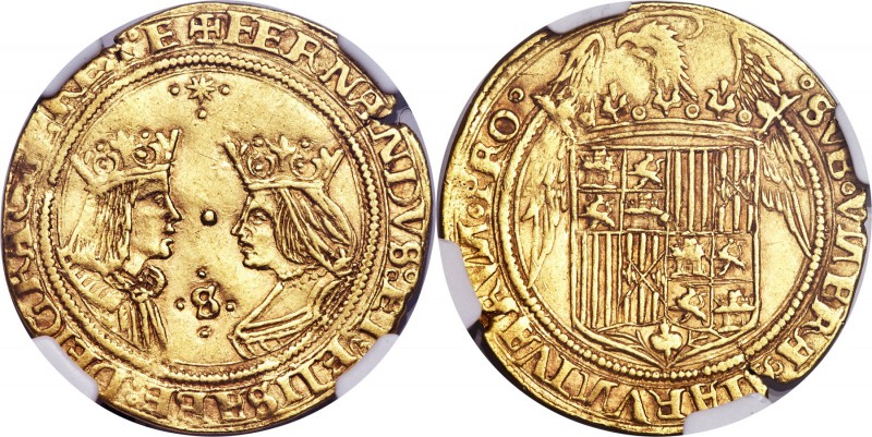 Ferdinand & Isabella gold 2 Excelentes ND (1476-1516) AU53 NGC, Seville mint, Fr...