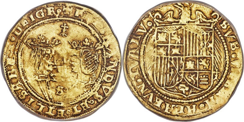 Ferdinand & Isabella gold 2 Excelentes ND (1476-1516) XF45 PCGS, Seville mint, F...