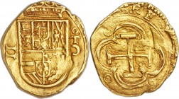 Philip II gold Cob 2 Escudos ND (1556-1598) T-C XF (clipped), Toledo mint, Cay-4101var (mintmark-assayer's initial and denomination swapped). Well str...