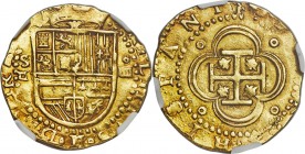 Philip II gold Cob 4 Escudos ND (1556-1598) S-D AU58 NGC, Seville mint, Cay-4143. A well struck example with clear details and light honeyed toning, e...