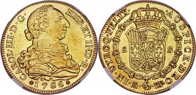 Charles III gold 8 Escudos 1786/74 M-DV AU Details (Cleaned) NGC, Madrid mint, cf. KM409.1a (overdate unlisted), Cal-64-66 (same), Cay-12977-12979 (sa...