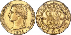Joseph Napoleon gold 80 Reales 1811-M AI AU55 NGC, Madrid mint, KM552, Fr-302. De Vellon coinage. An attractive example with nice orange-gold luster a...