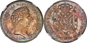 Carl XIV Johan Riksdaler 1835-CB MS63 NGC, KM632. Visually alluring, with dramatic rainbow tones that accentuate each side and struck-up illustrations...