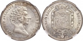 Carl XIV Johan Riksdaler 1835-CB MS63 NGC, KM632, Dav-352. Argent-gray satin overlays both sides of this well-struck example, with the intricacies of ...