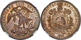 Beromuenster. Abbey 1/2 Taler ND (c. 1720) MS65 NGC, KM5. Reflective in the beautifully preserved fields with a stunning array of gold and multi-hued ...