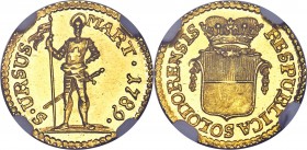 Solothurn. Canton gold 1/4 Duplone 1789 MS65 S NGC, KM55, HMZ-2843a. A stunning fraction that has been preserved at the gem level. The fields show ful...
