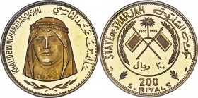 Sharjah. Khalid bin Muhammad al-Qasimi gold Proof 200 Riyals AH 1389 (1970) PR62 Ultra Cameo NGC, KM11. Struck as #119 of only 500 produced. Housed in...